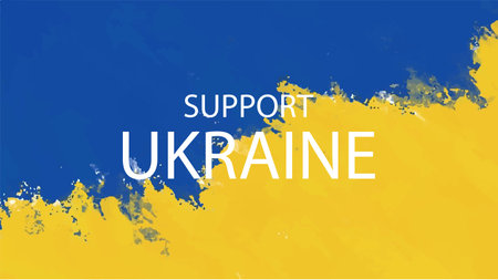 Support Ukraine sign. Sticker with colors of Ukrainian flag. War in Ukraine concept. Vector illustrationのイラスト素材