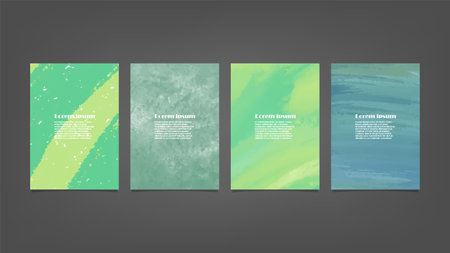 Set of green vector watercolor backgrounds for poster, brochure or flyer, Bundle of watercolor posters, flyers or cards. Banner template.のイラスト素材