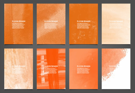 Set of orange vector watercolor backgrounds for poster, brochure or flyer, Bundle of watercolor posters, flyers or cards. Banner template.の写真素材