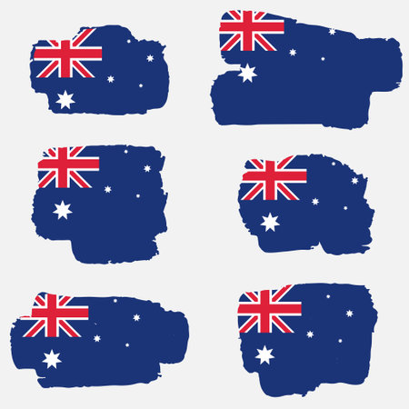Set of Australia flat country. Creative grunge brush of Australia flag illustrationのイラスト素材