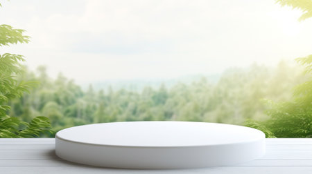 3d luxury white podium with blur forest background for your luxury product.Generative AIの素材