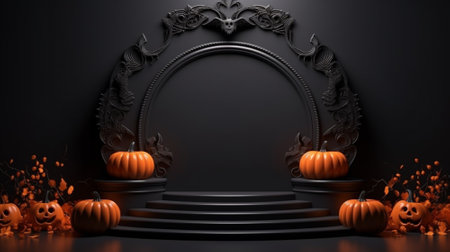 3d Podium with halloween decoration. Halloween concept. Generative AIの素材
