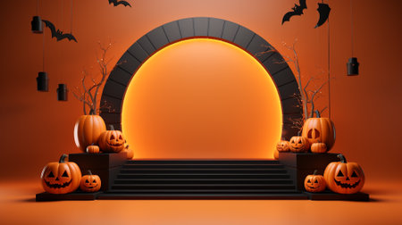 3d Podium with halloween decoration. Halloween concept. Generative AIの素材