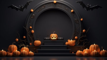 3d Podium with halloween decoration. Halloween concept. Generative AIの素材