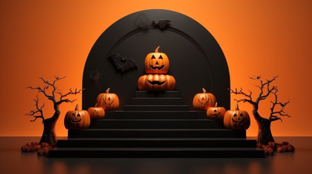 3d Podium with halloween decoration. Halloween concept. Generative AIの素材