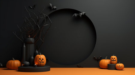 3d Podium with halloween decoration. Halloween concept. Generative AIの素材