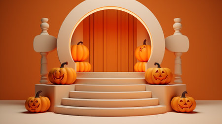 3d Podium with halloween decoration. Halloween concept. Generative AIの素材