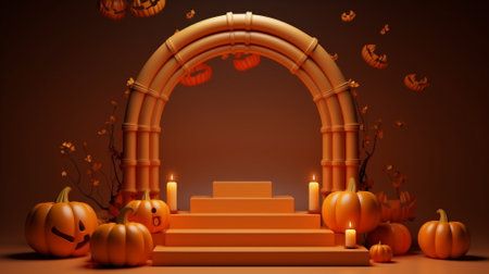 3d blank podium for your product. Halloween decoration. Halloween concept. Generative AI.の素材