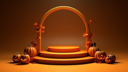 3d blank podium for your product. Halloween decoration. Halloween concept. Generative AI.の素材