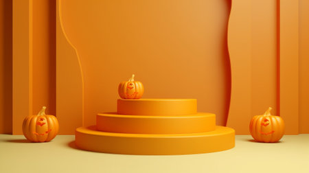3d blank podium for your product. Halloween decoration. Halloween concept. Generative AI.の素材