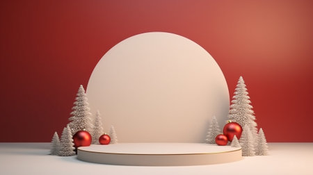 3d luxury podium christmas decoration and space for your luxury product. Christmas background concept. Generative AI.の素材