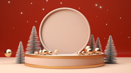3d luxury podium christmas decoration and space for your luxury product. Christmas background concept. Generative AI.の素材