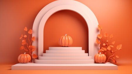 3d blank podium for your product. Halloween decoration. Halloween concept. Generative AI.の素材