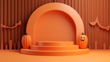 3d blank podium for your product. Halloween decoration. Halloween concept. Generative AI.の素材