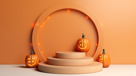 3d blank podium for your product. Halloween decoration. Halloween concept. Generative AI.の素材