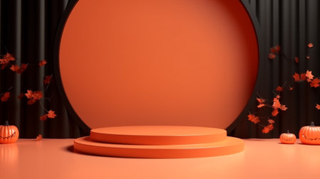 3d blank podium for your product. Halloween decoration. Halloween concept. Generative AI.の素材