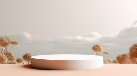 3d luxury white podium with blue nature background for your luxury product.Generative AIの素材