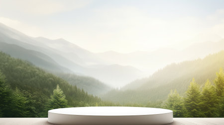 3d luxury white podium with blue nature background for your luxury product.Generative AIの素材