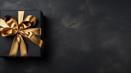 Black giftbox background with copyspace for yor text. Black friday concept. Generative AI.の素材