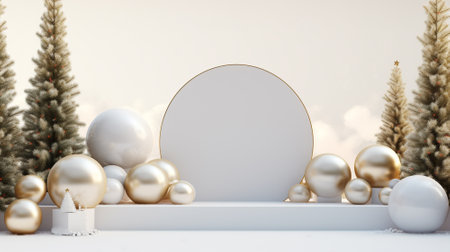 3d luxury podium christmas decoration and space for your luxury product. Christmas background concept. Generative AI.の素材