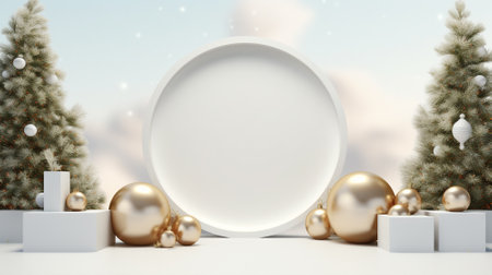3d luxury podium christmas decoration and space for your luxury product. Christmas background concept. Generative AI.の素材