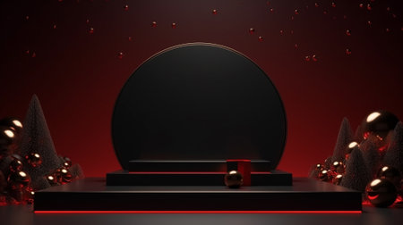 3d luxury podium christmas decoration and space for your luxury product. Christmas background concept. Generative AI.の素材