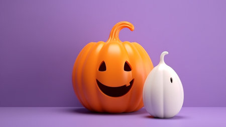 3d pumpkin. Halloween background with copyspace for your design. Halloween concept. Generative AI.の素材