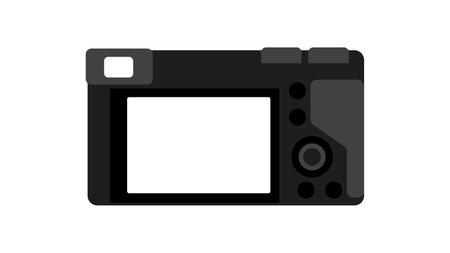 Digital camera with black screen on white background. vector.