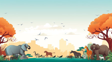 Zoo world illustration background with copyspace. Generative AI.の素材