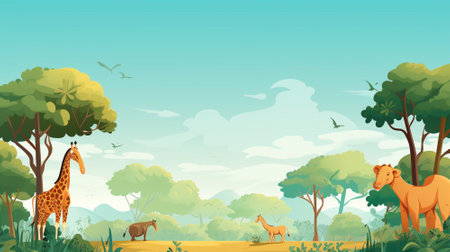 Zoo world illustration background with copyspace. Generative AI.の素材