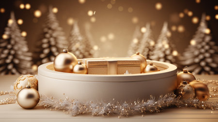 3d of luxury podium with christmas decoration, Christmas concept. Generative AI.の素材