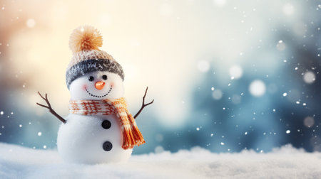 Snowman and white background with copyspace. Christmas background concept.の素材