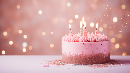 Celebration birthday cake with colorful sprinkles and twenty one colorful birthday candles. Generative AIの素材