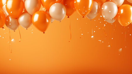 Balloon on orange background with copyspace for your design. Happy Birthday concept. Generative AIの素材