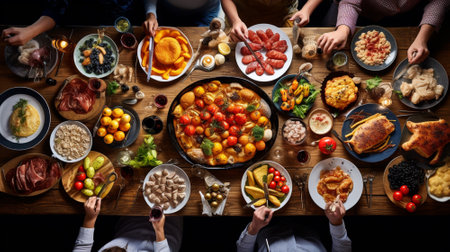 Food on the table. Top view. Generative AIの素材