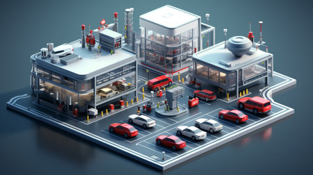 3d of automobile assembly plant. Car manufacturer. Car factory. Isometric concept. Generative AIの素材