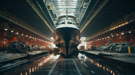 Boat assembly plant. Boat manufacturer. Boat factory. Generative AIの素材