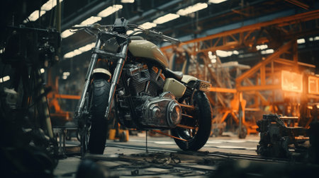 Motorcycle assembly plant. Motorcycle manufacturer. Motorcycle factory. Generative AIの素材