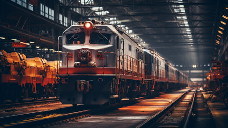 Train assembly plant. Train manufacturer. Train factory. Generative AIの素材