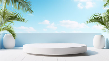 3d luxury white podium for your luxury product with nature background. Generative AIの素材
