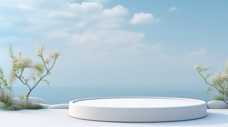 3d luxury white podium for your luxury product with nature background. Generative AIの素材