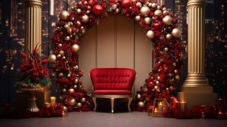 3d luxury podium christmas decoration and space for your luxury product. Christmas background concept. Generative AI.の素材