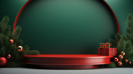 3d luxury podium christmas decoration and space for your luxury product. Christmas background concept. Generative AI.の素材