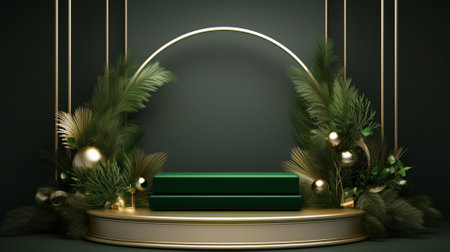 3d luxury podium christmas decoration and space for your luxury product. Christmas background concept. Generative AI.の素材