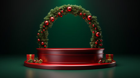 3d luxury podium christmas decoration and space for your luxury product. Christmas background concept. Generative AI.の素材