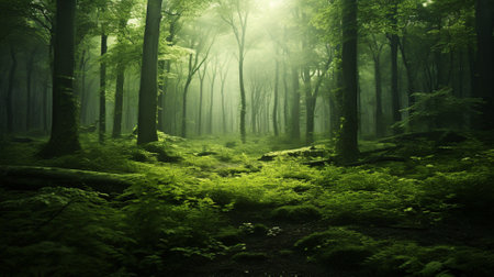 Forest background with copyspace. Nature background. Green background concept. Generative AIの素材