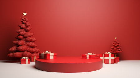3d luxury podium christmas decoration and space for your luxury product. Christmas background concept. Generative AI.の素材