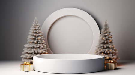 3d luxury podium christmas decoration and space for your luxury product. Christmas background concept. Generative AI.の素材