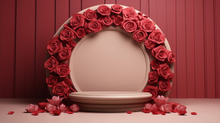 Blank podium derocation with rose. Valentine concept. Generative AIの素材