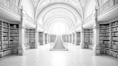 Modern design with library. White tone. Generative AI.の素材